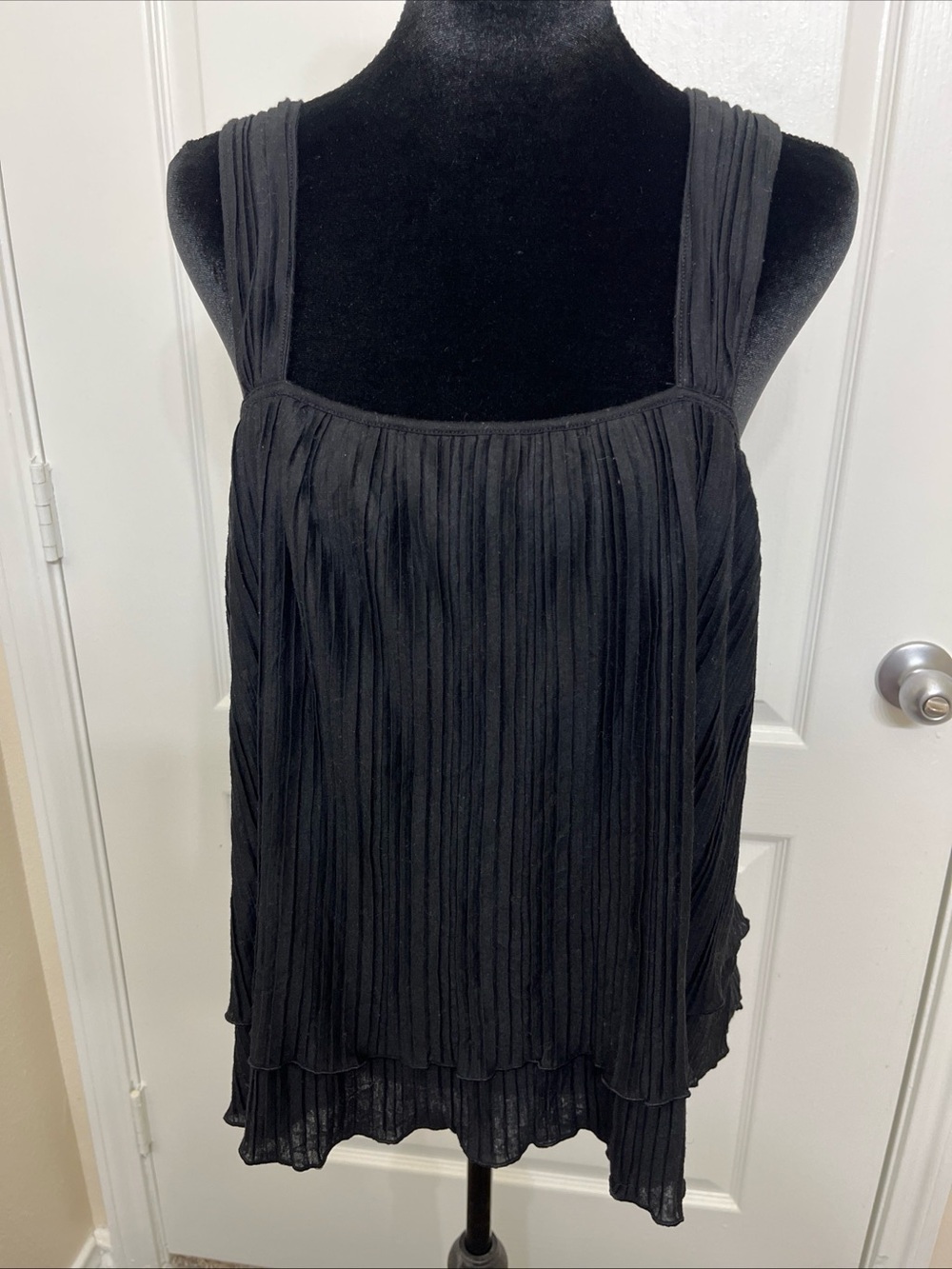 Express Black Tank Top Ruffled Pleated Design with Wide Straps Size Large